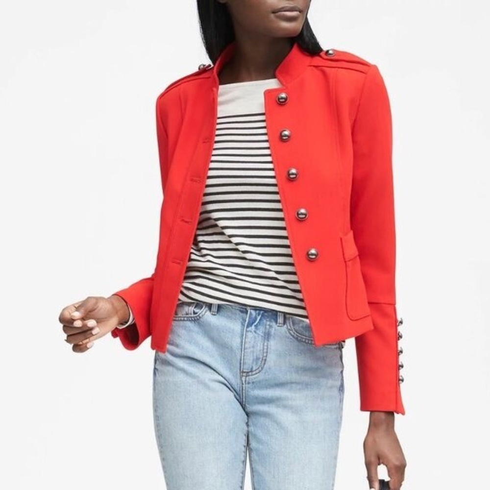 Banana Republic Military Inspired Structured Red Blazer Jacket 00P Button Cuff